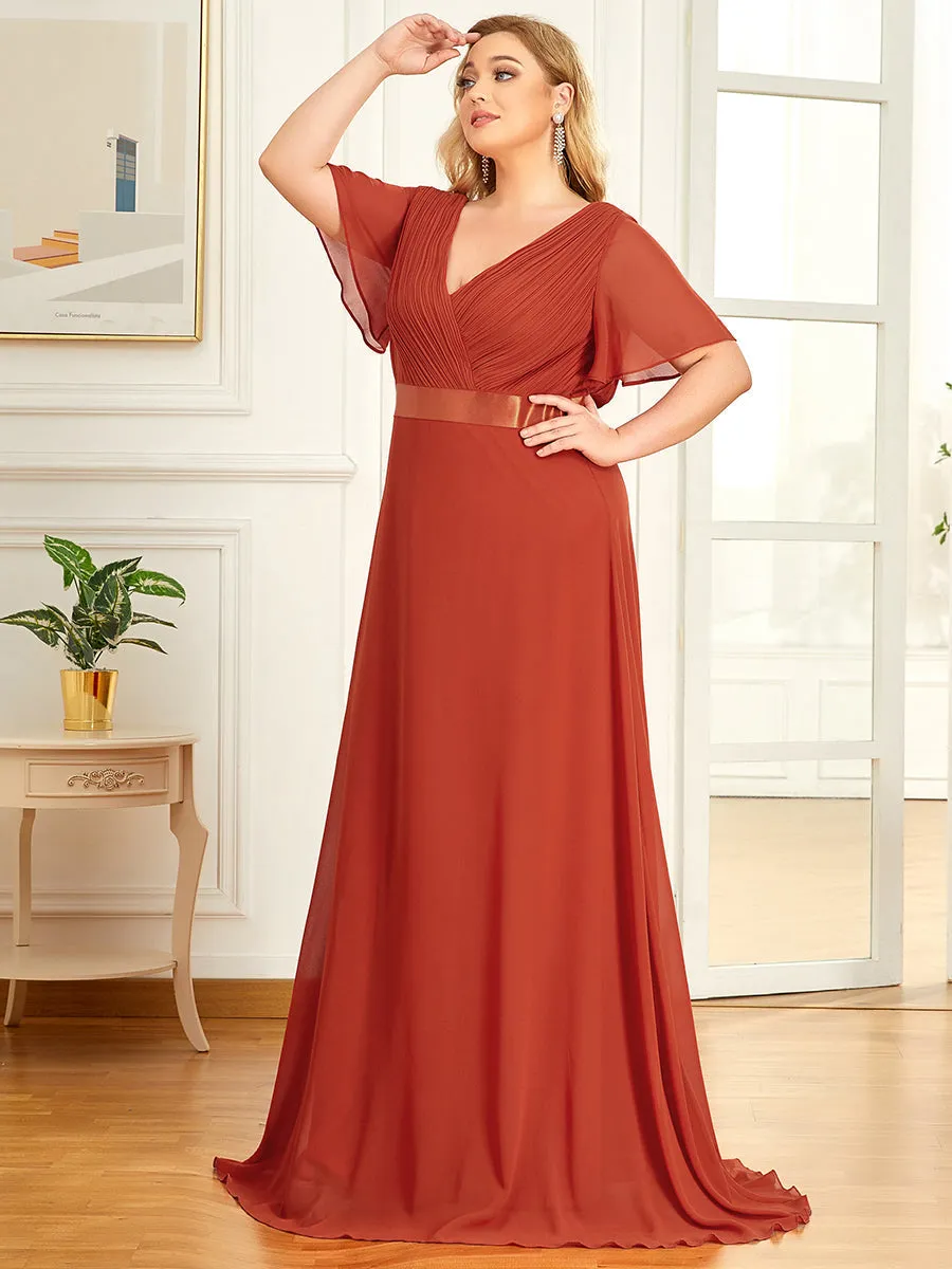 Glamorous Double V-Neck Ruffles Padded Plus Size Evening Dresses