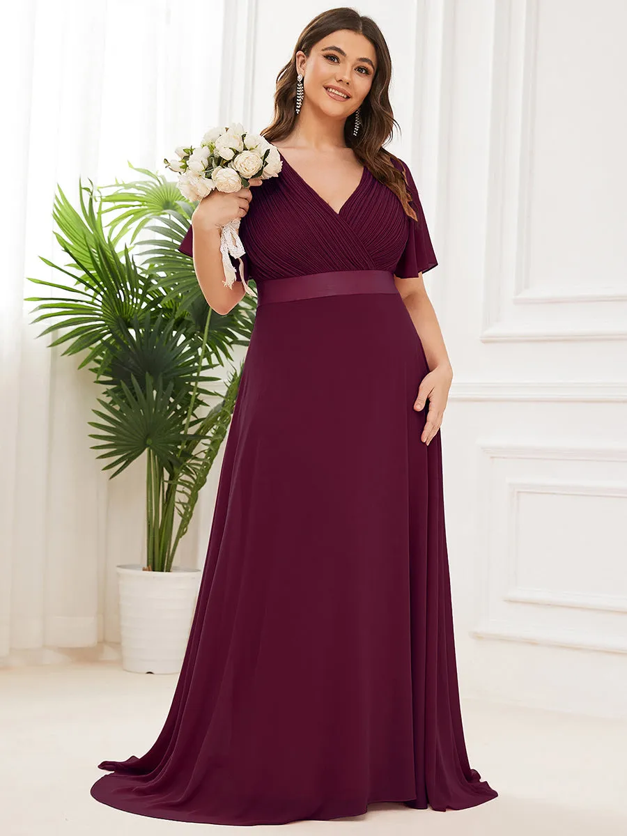 Glamorous Double V-Neck Ruffles Padded Plus Size Evening Dresses