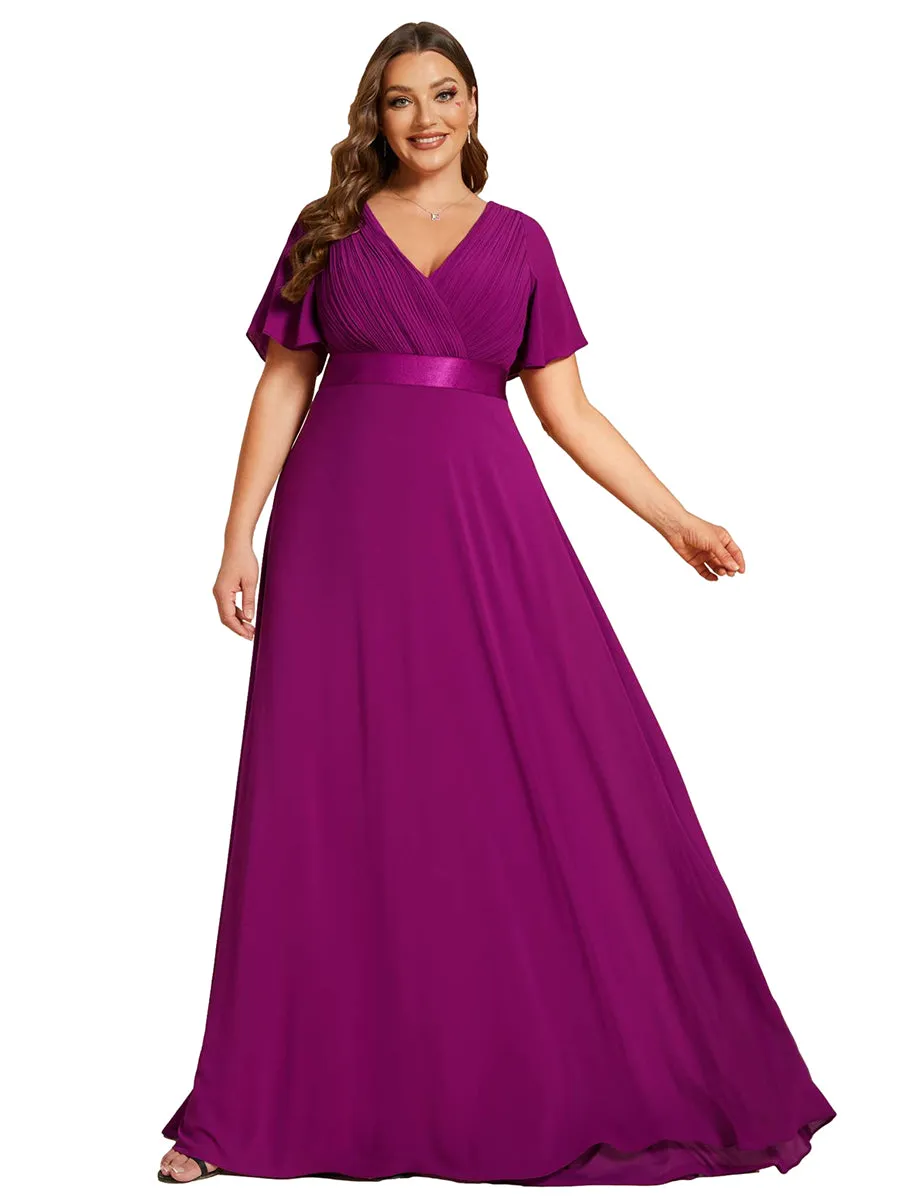 Glamorous Double V-Neck Ruffles Padded Plus Size Evening Dresses