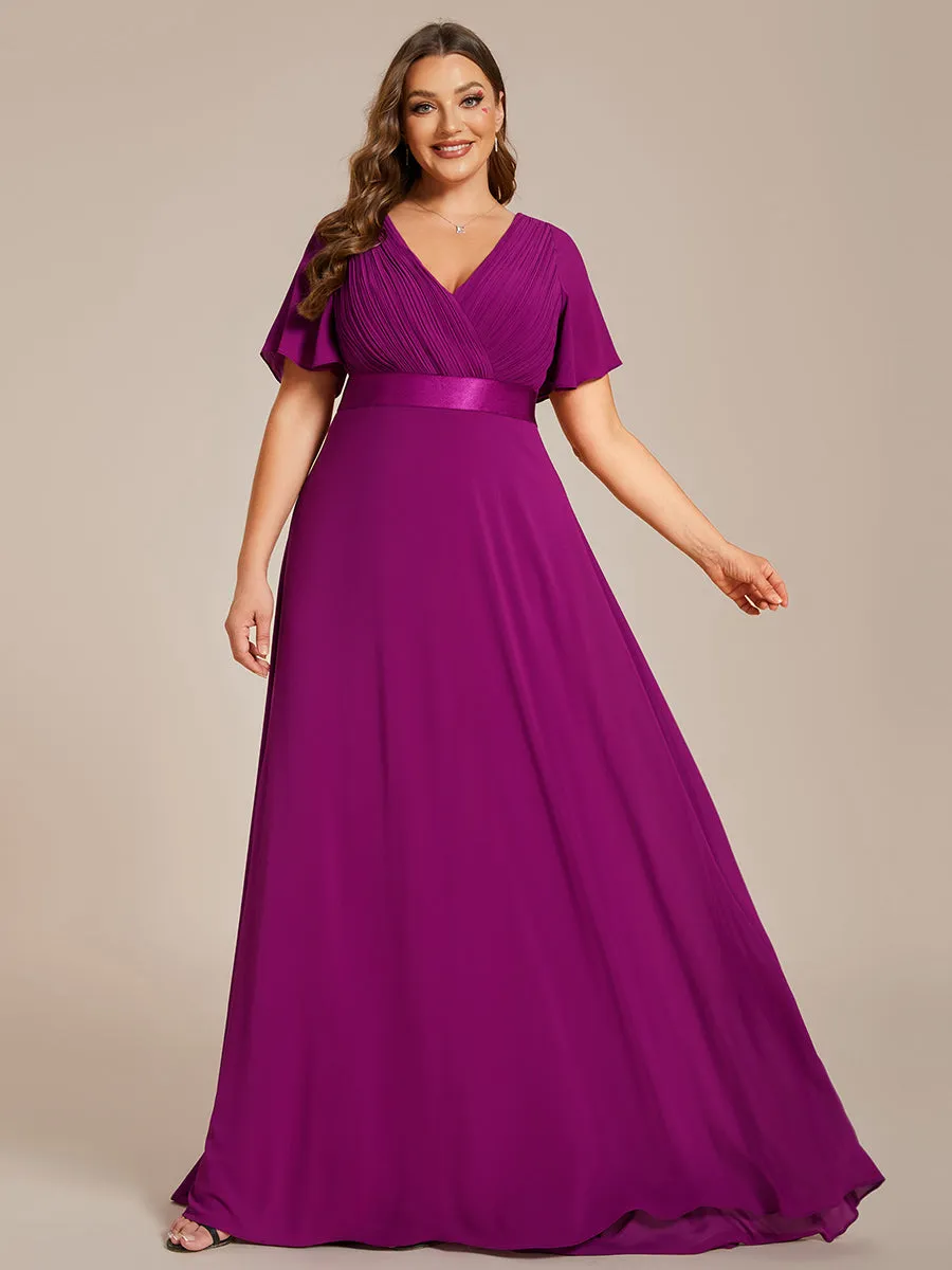 Glamorous Double V-Neck Ruffles Padded Plus Size Evening Dresses