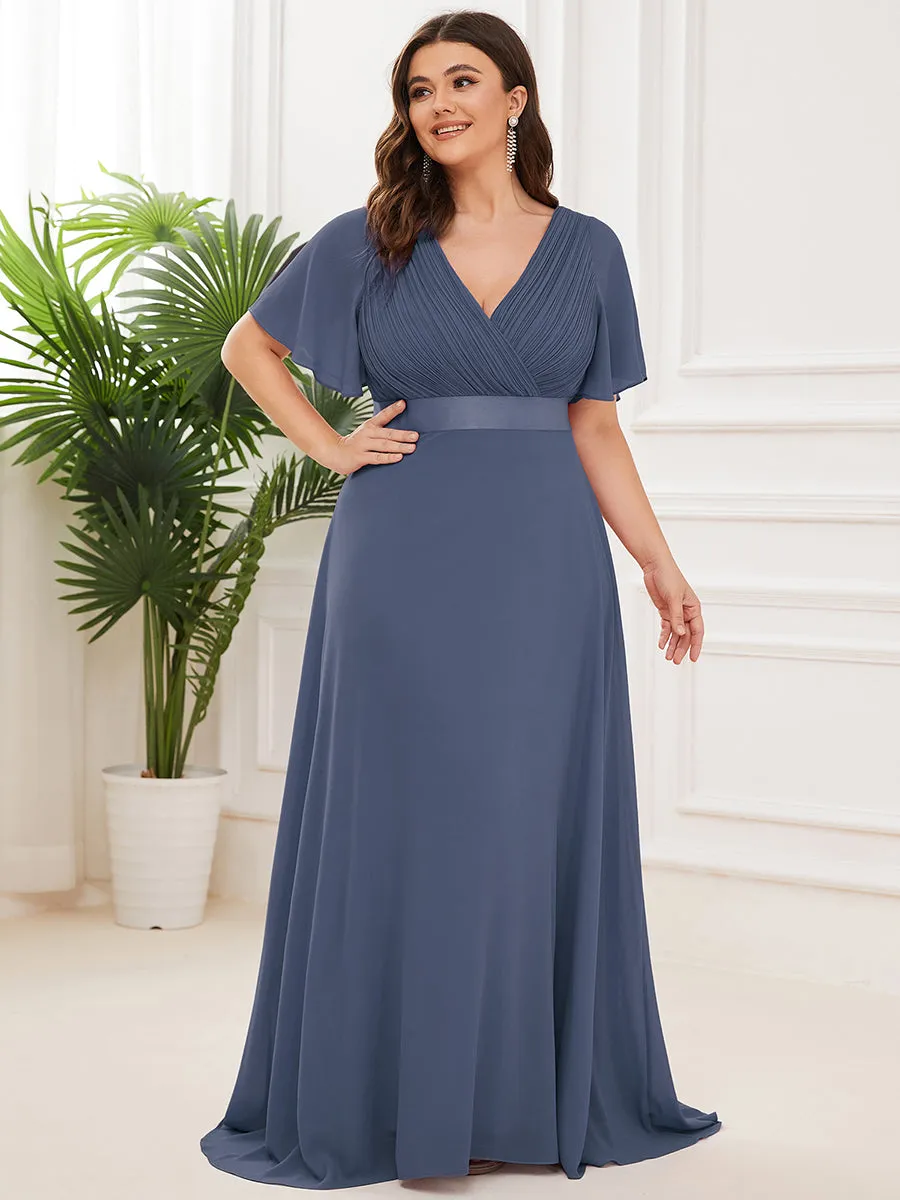 Glamorous Double V-Neck Ruffles Padded Plus Size Evening Dresses