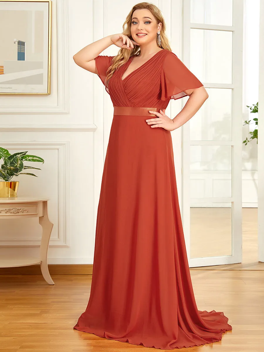 Glamorous Double V-Neck Ruffles Padded Plus Size Evening Dresses