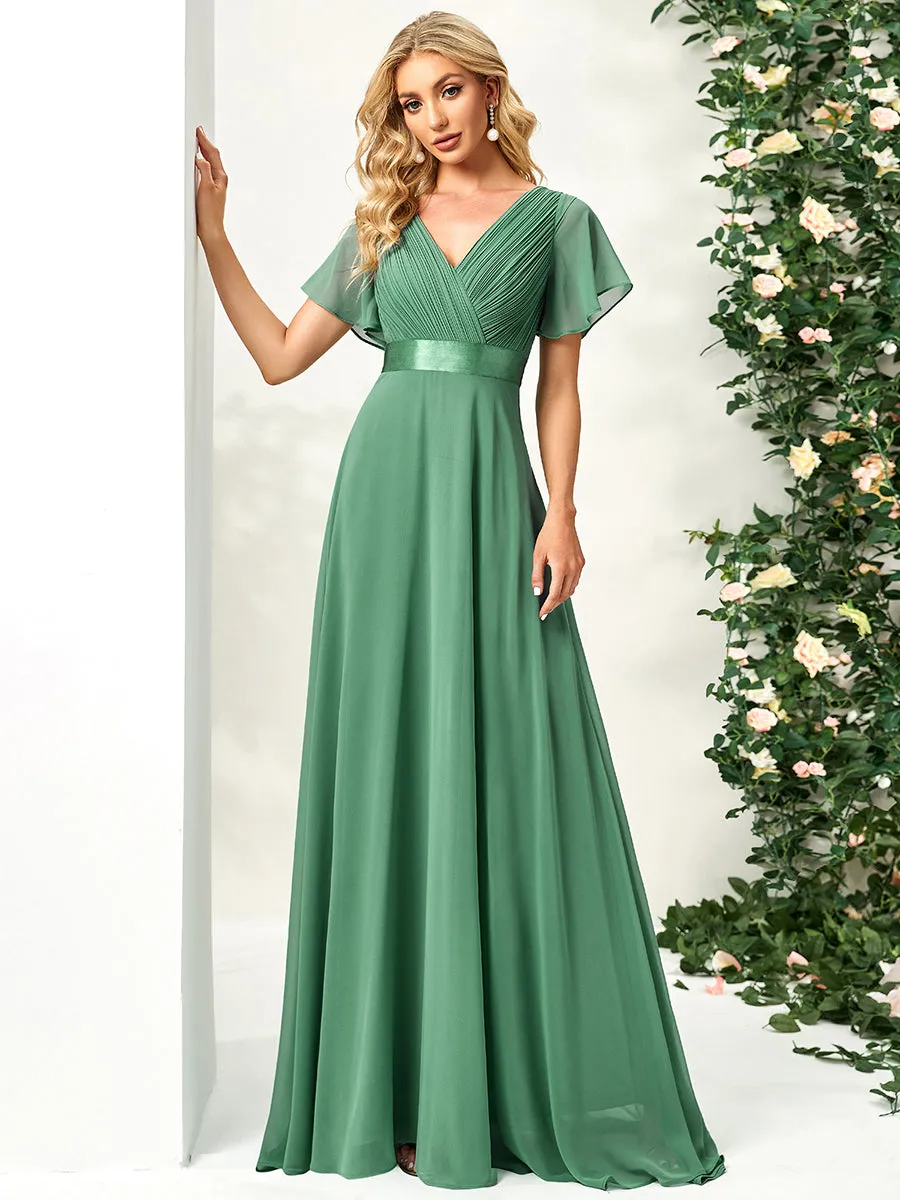 Glamorous Double V-Neck Ruffles Padded Wholesale Evening Dresses