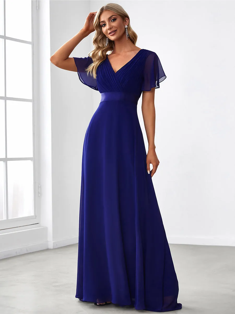 Glamorous Double V-Neck Ruffles Padded Wholesale Evening Dresses