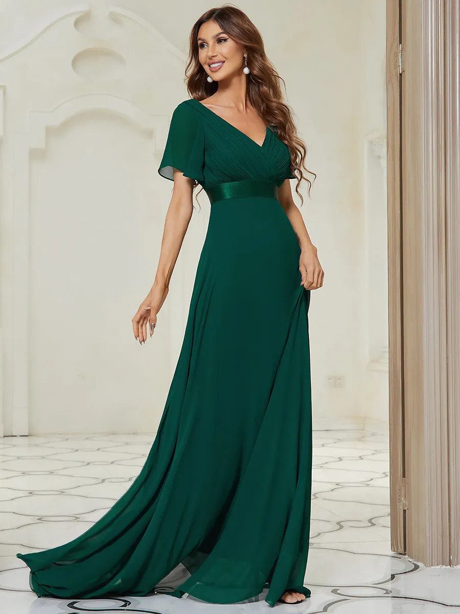 Glamorous Double V-Neck Ruffles Padded Wholesale Evening Dresses