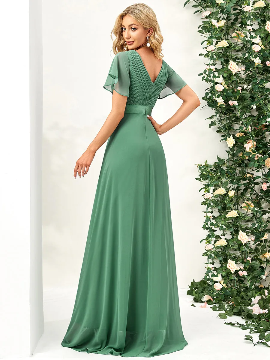 Glamorous Double V-Neck Ruffles Padded Wholesale Evening Dresses