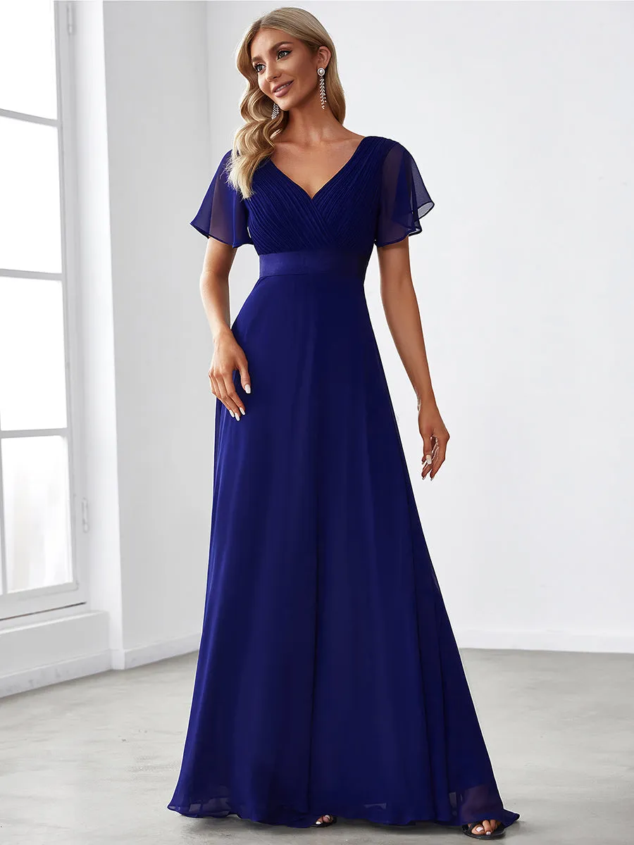 Glamorous Double V-Neck Ruffles Padded Wholesale Evening Dresses