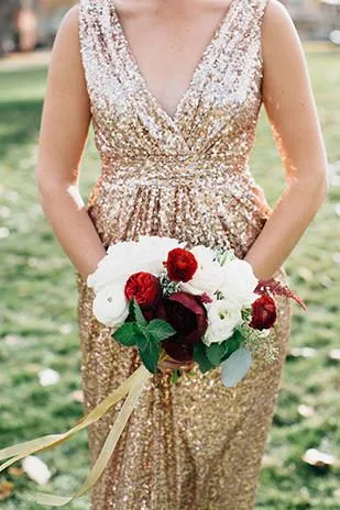 gold sequins v neck sheath bridesmaid dresses