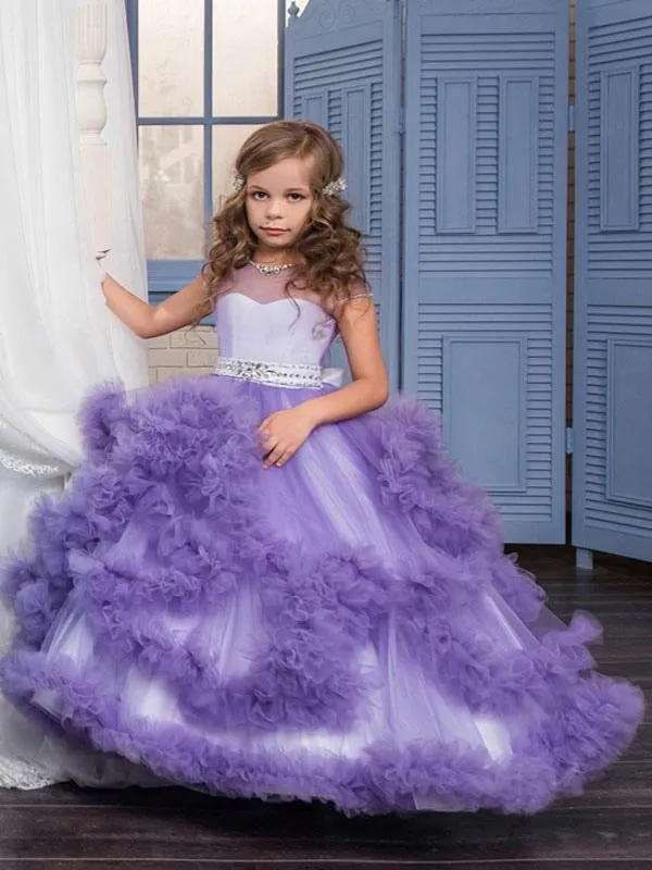 Gorgeous Short Sleeves Rhinestones Kids Flower Girl Dresses