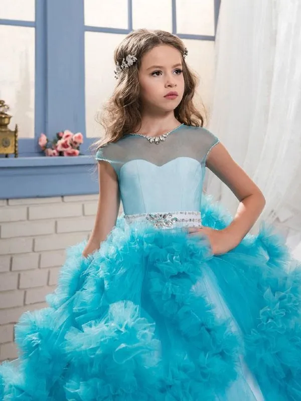 Gorgeous Short Sleeves Rhinestones Kids Flower Girl Dresses