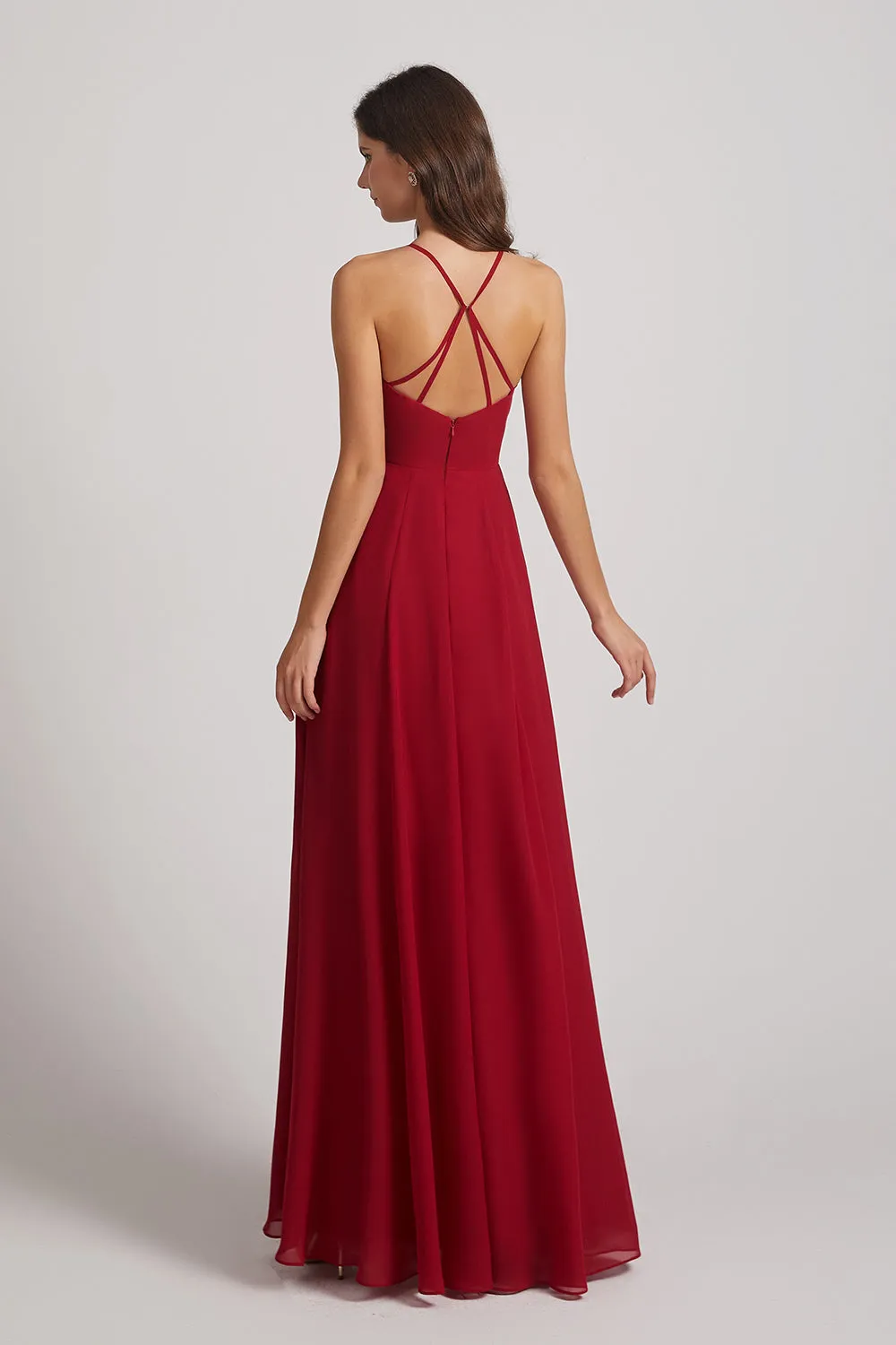 Halter Chiffon Maxi Dresses with Side Slit (AF0102)