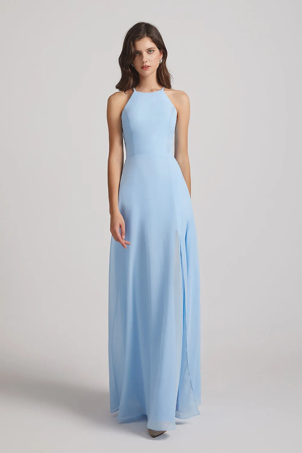 Halter Chiffon Maxi Dresses with Side Slit (AF0102)