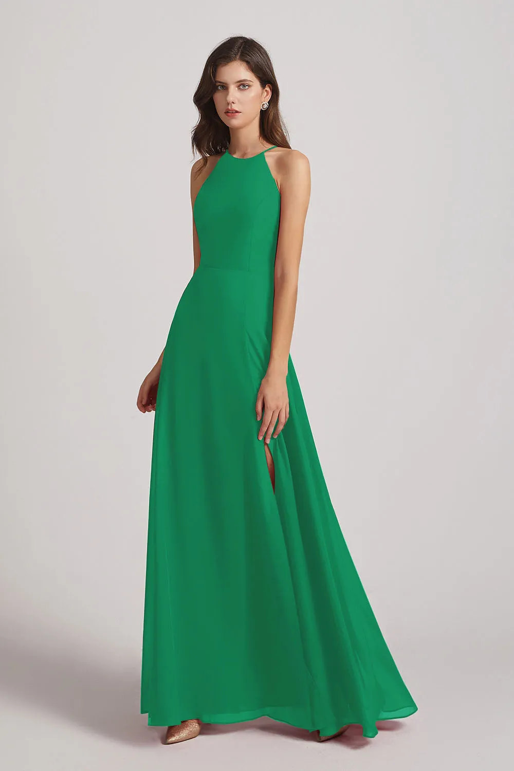 Halter Chiffon Maxi Dresses with Side Slit (AF0102)