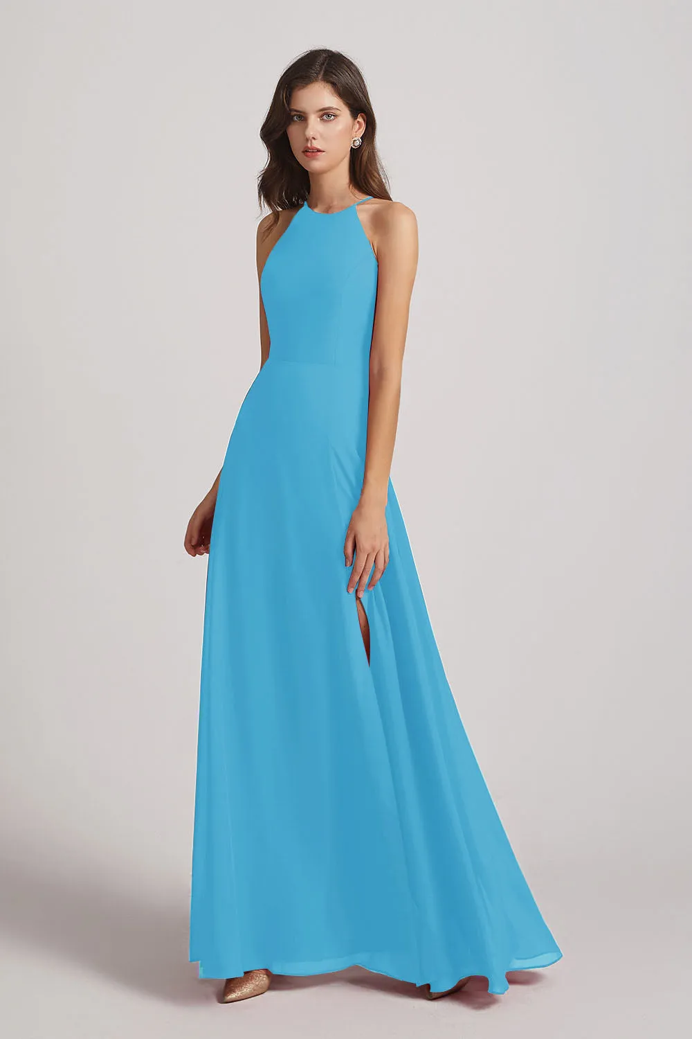 Halter Chiffon Maxi Dresses with Side Slit (AF0102)