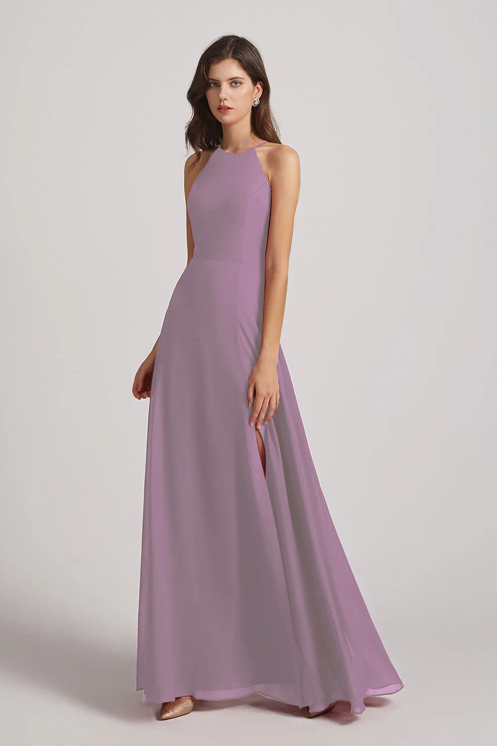 Halter Chiffon Maxi Dresses with Side Slit (AF0102)