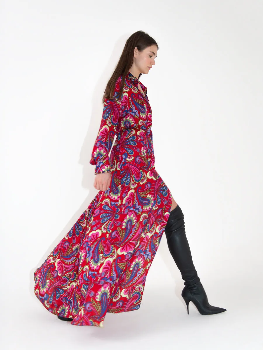 Jacqueline Crepe Shirt Maxi Dress - Paisley Red