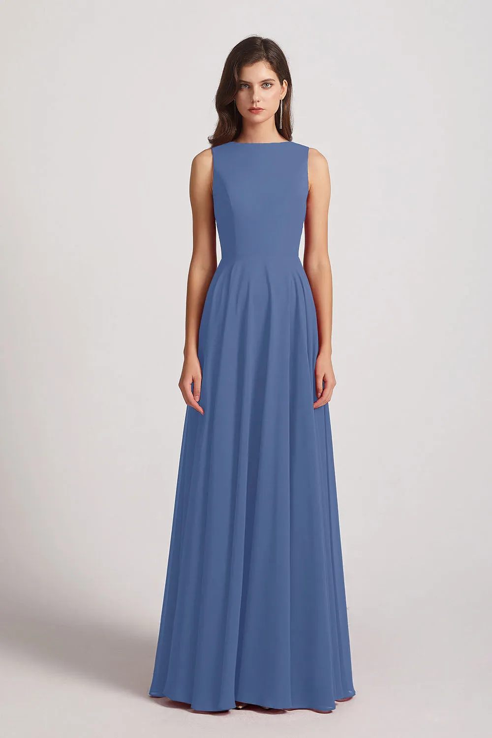 Jewel A-line Chiffon Open Back Bridesmaid Dresses (AF0048)