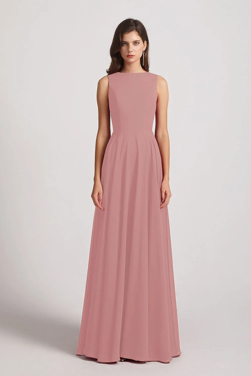 Jewel A-line Chiffon Open Back Bridesmaid Dresses (AF0048)