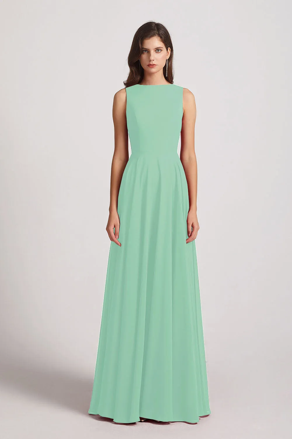 Jewel A-line Chiffon Open Back Bridesmaid Dresses (AF0048)