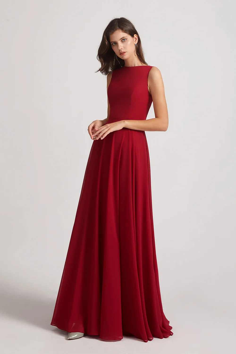 Jewel A-line Chiffon Open Back Bridesmaid Dresses (AF0048)