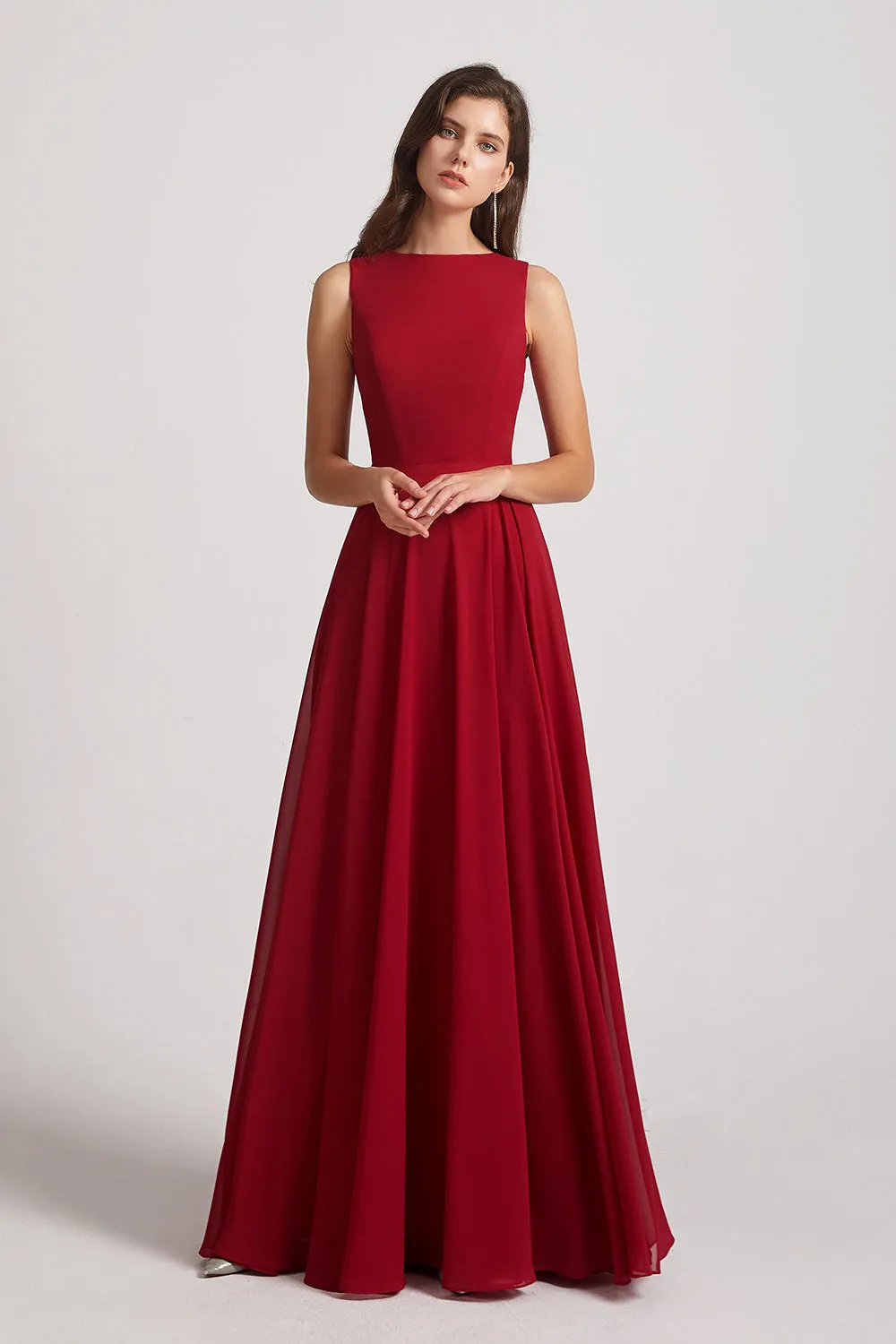 Jewel A-line Chiffon Open Back Bridesmaid Dresses (AF0048)