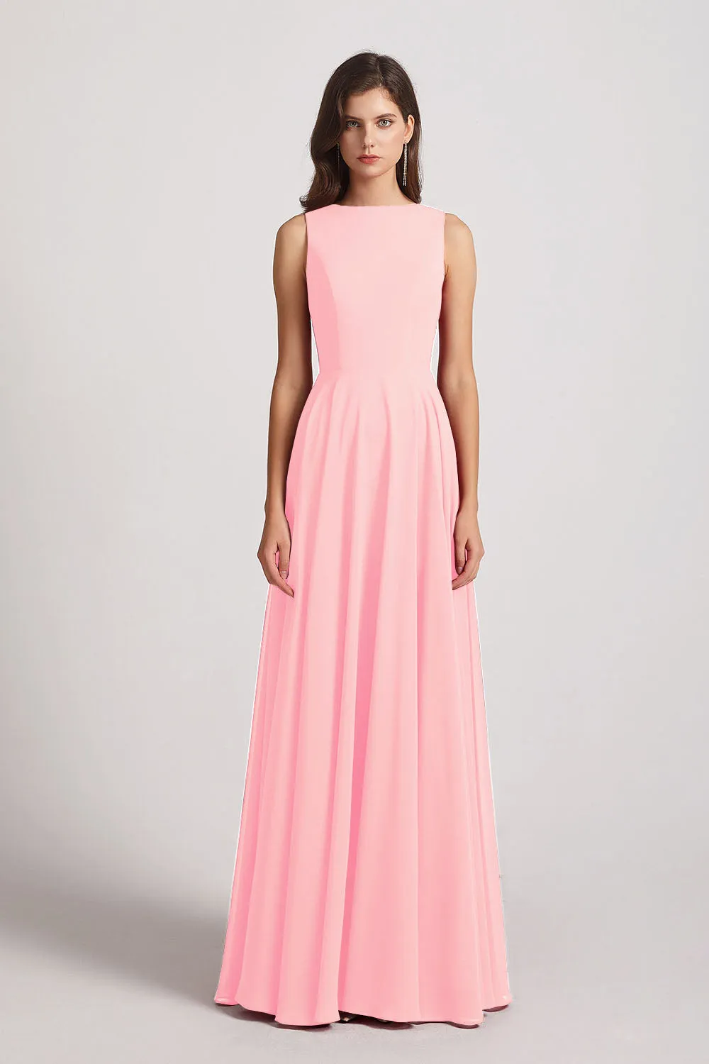 Jewel A-line Chiffon Open Back Bridesmaid Dresses (AF0048)