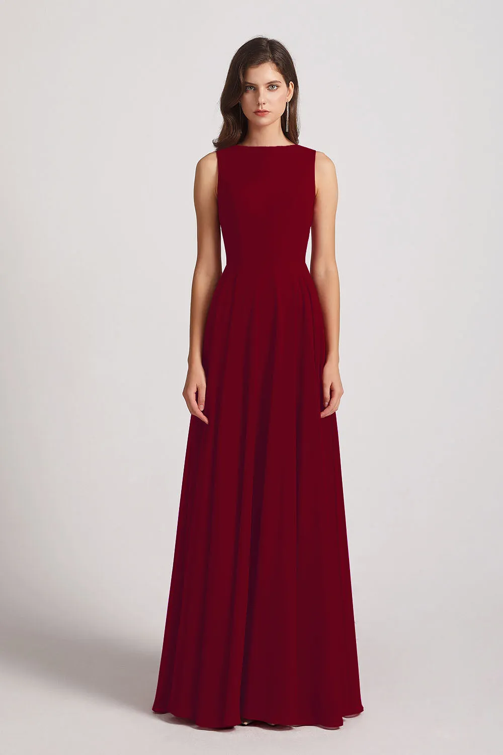 Jewel A-line Chiffon Open Back Bridesmaid Dresses (AF0048)