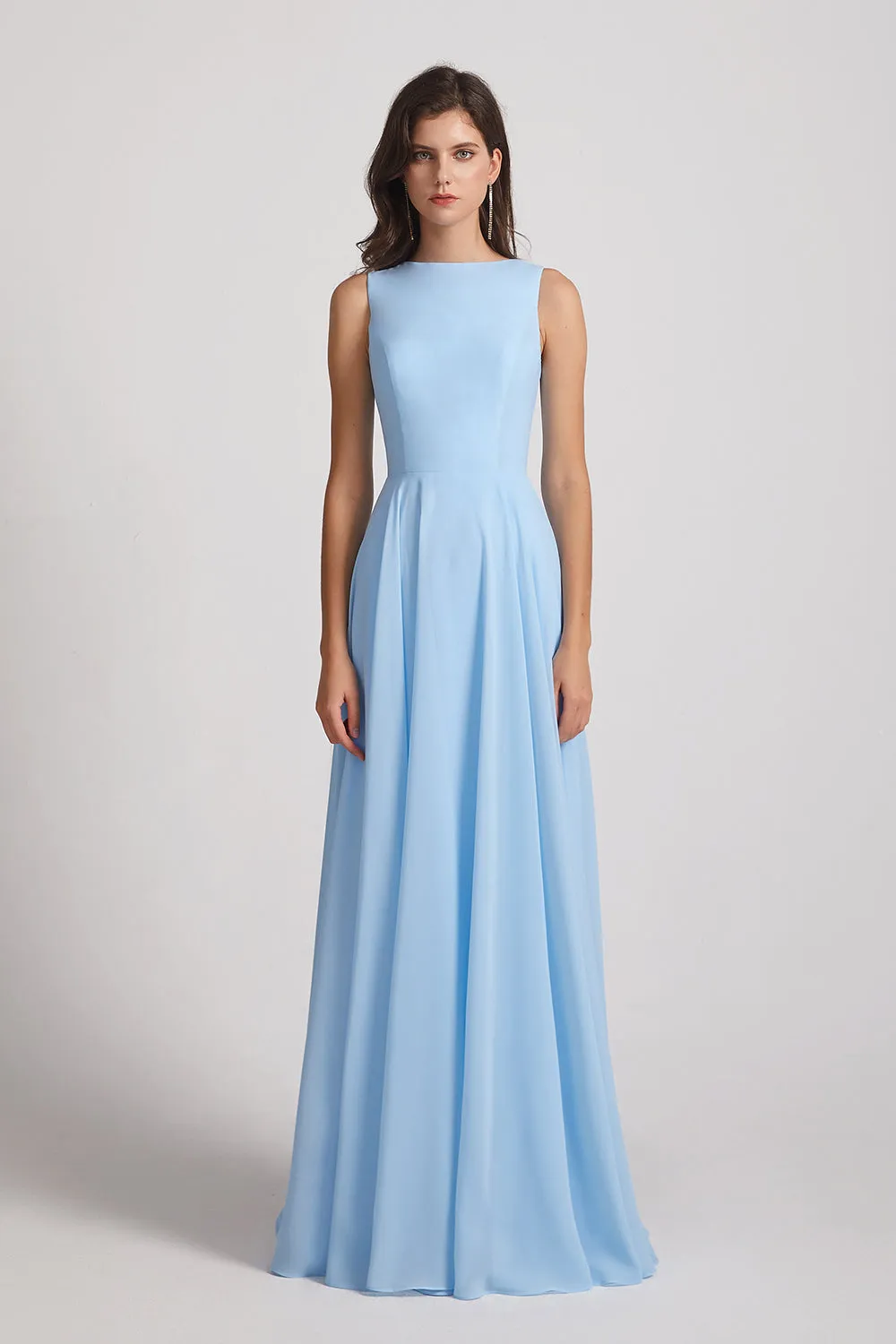 Jewel A-line Chiffon Open Back Bridesmaid Dresses (AF0048)