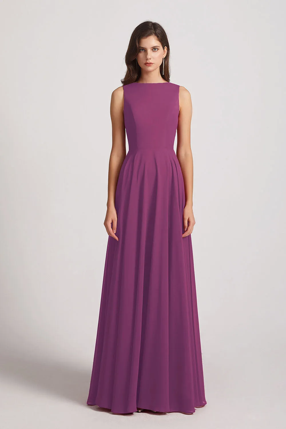 Jewel A-line Chiffon Open Back Bridesmaid Dresses (AF0048)