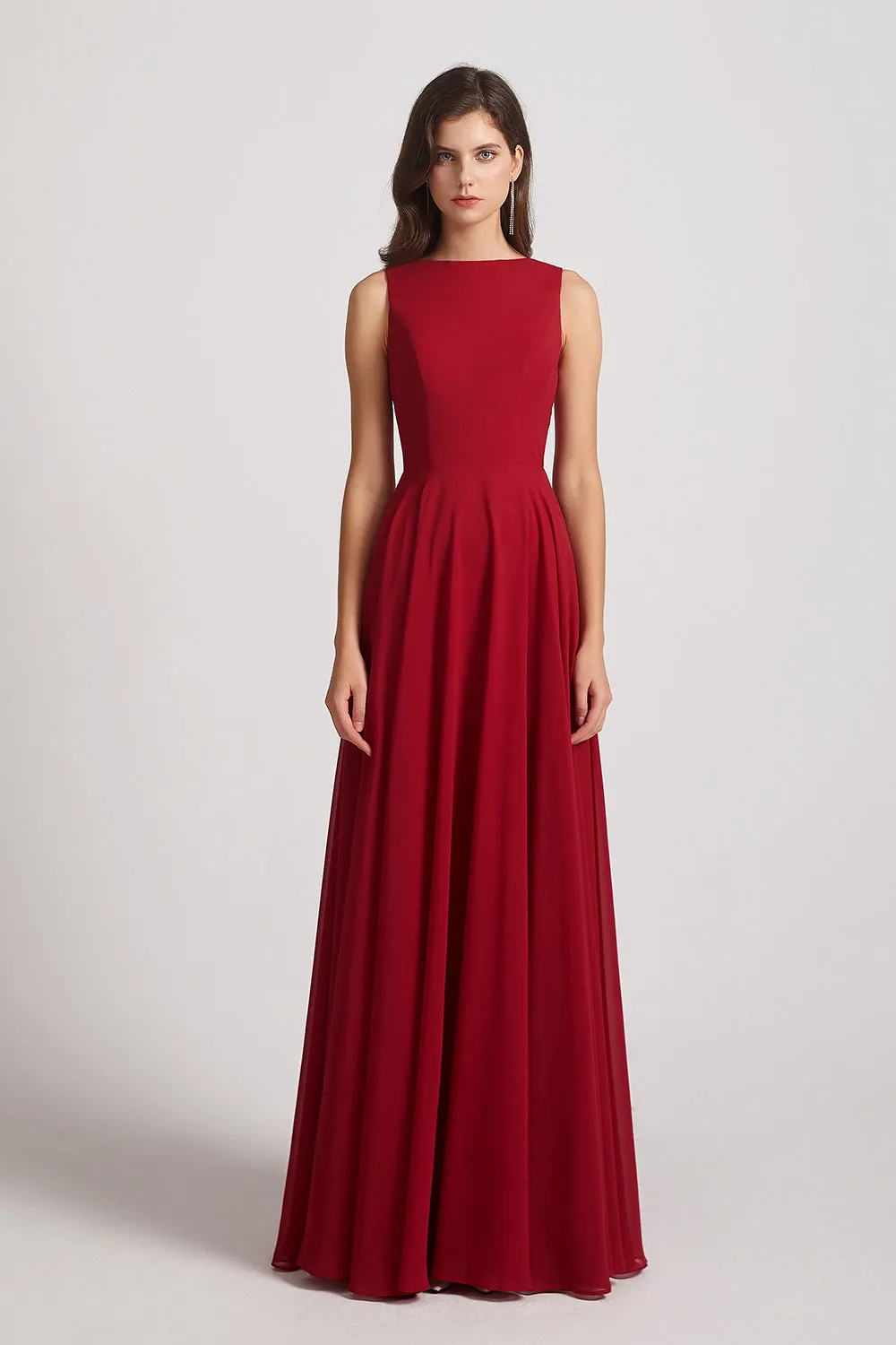 Jewel A-line Chiffon Open Back Bridesmaid Dresses (AF0048)