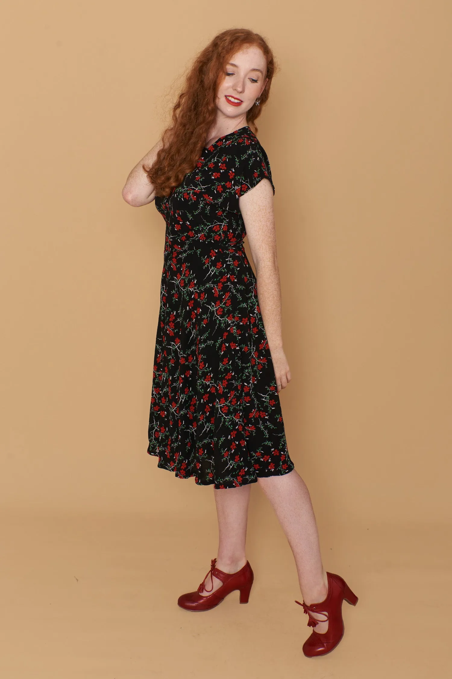 Kay Floral Black & Red Dress