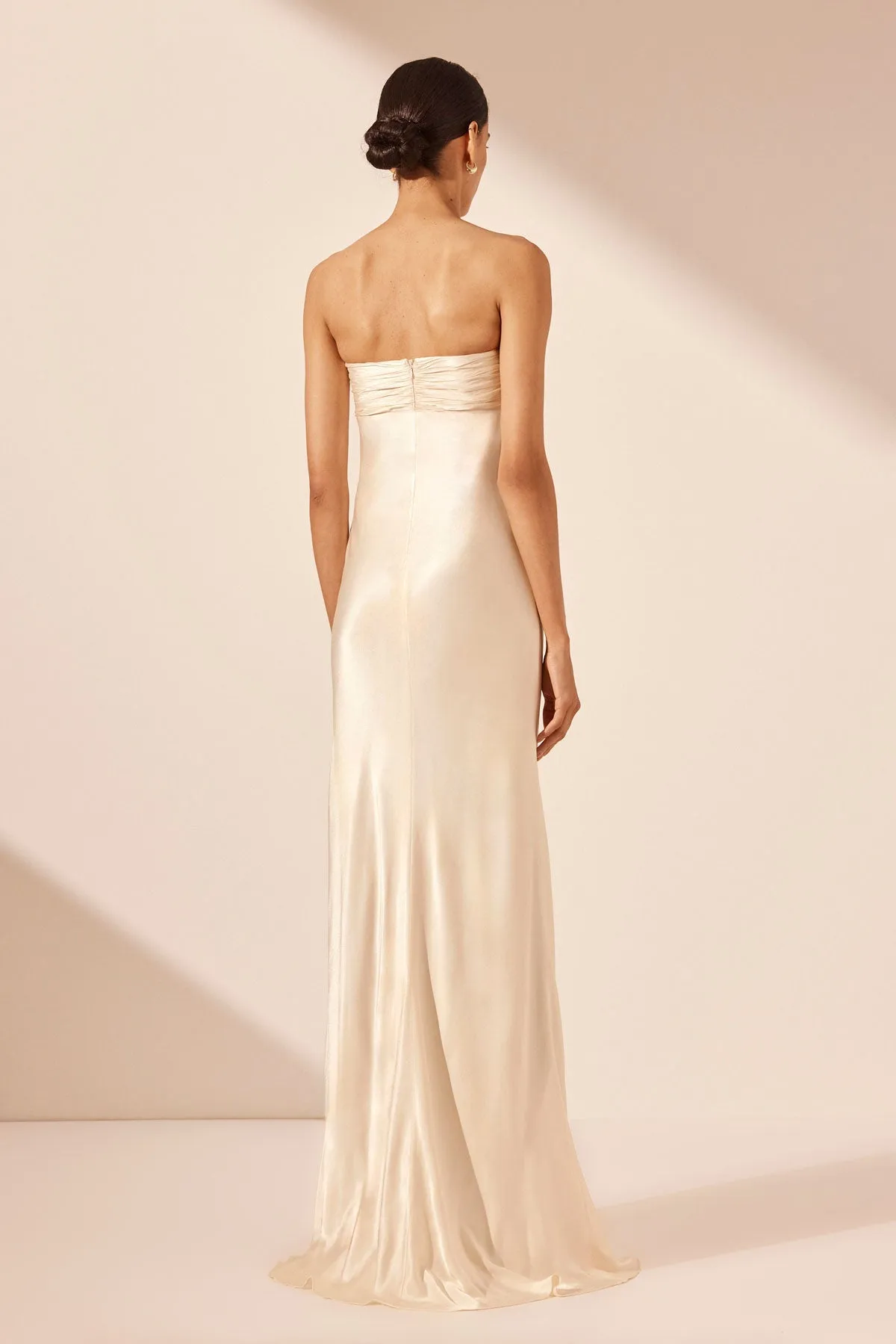 LA LUNE STRAPLESS RUCHED BODICE MAXI DRESS - CREAM