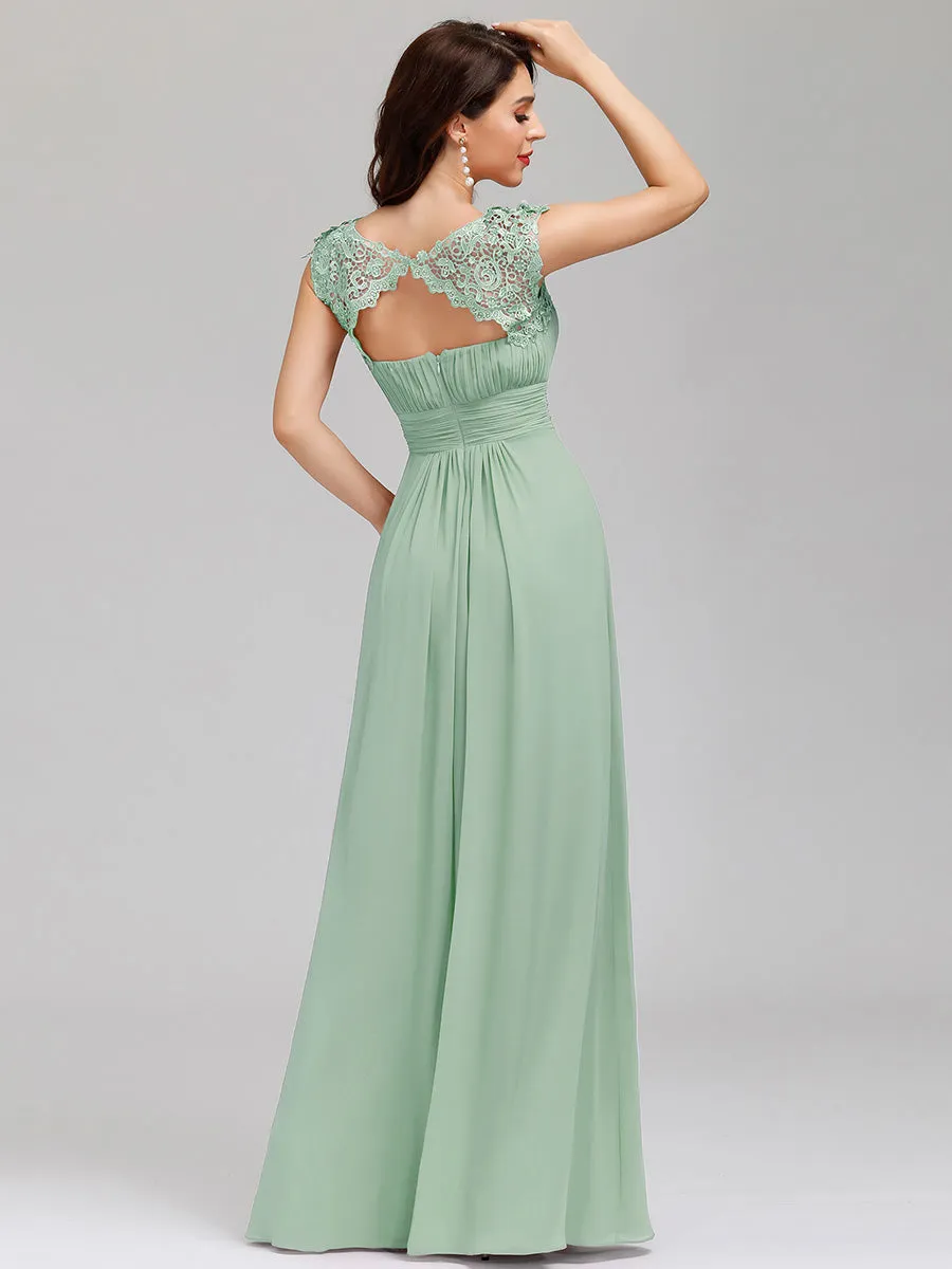 Lacey Neckline Open Back Ruched Bust Wholesale Evening Dresses