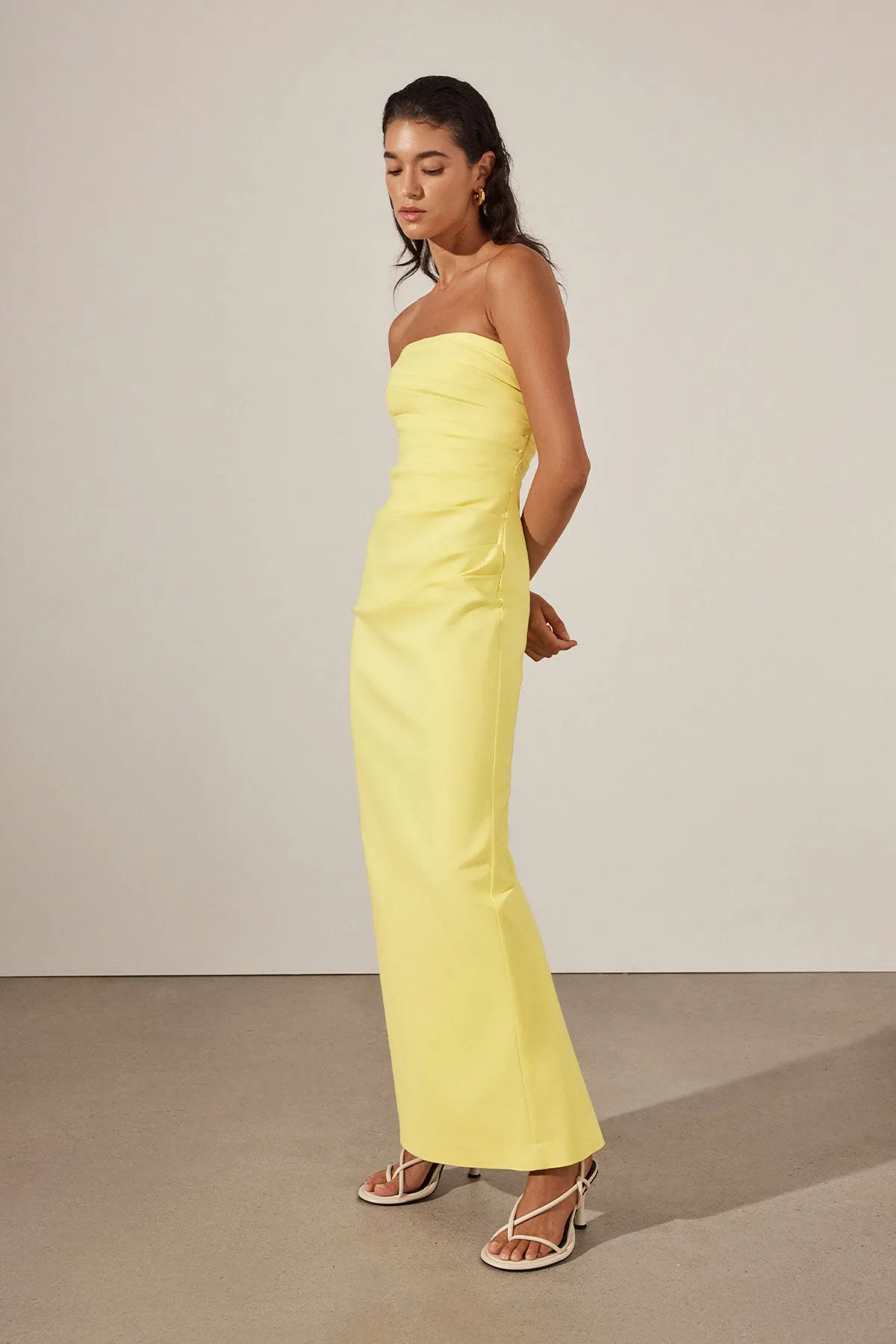 LANI STRAPLESS DRAPED MAXI DRESS - LEMON