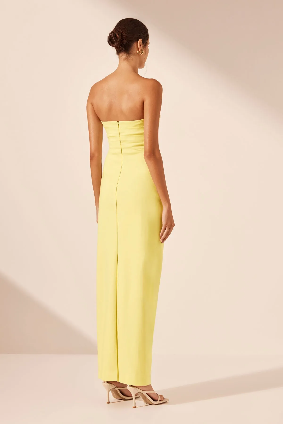 LANI STRAPLESS DRAPED MAXI DRESS - LEMON