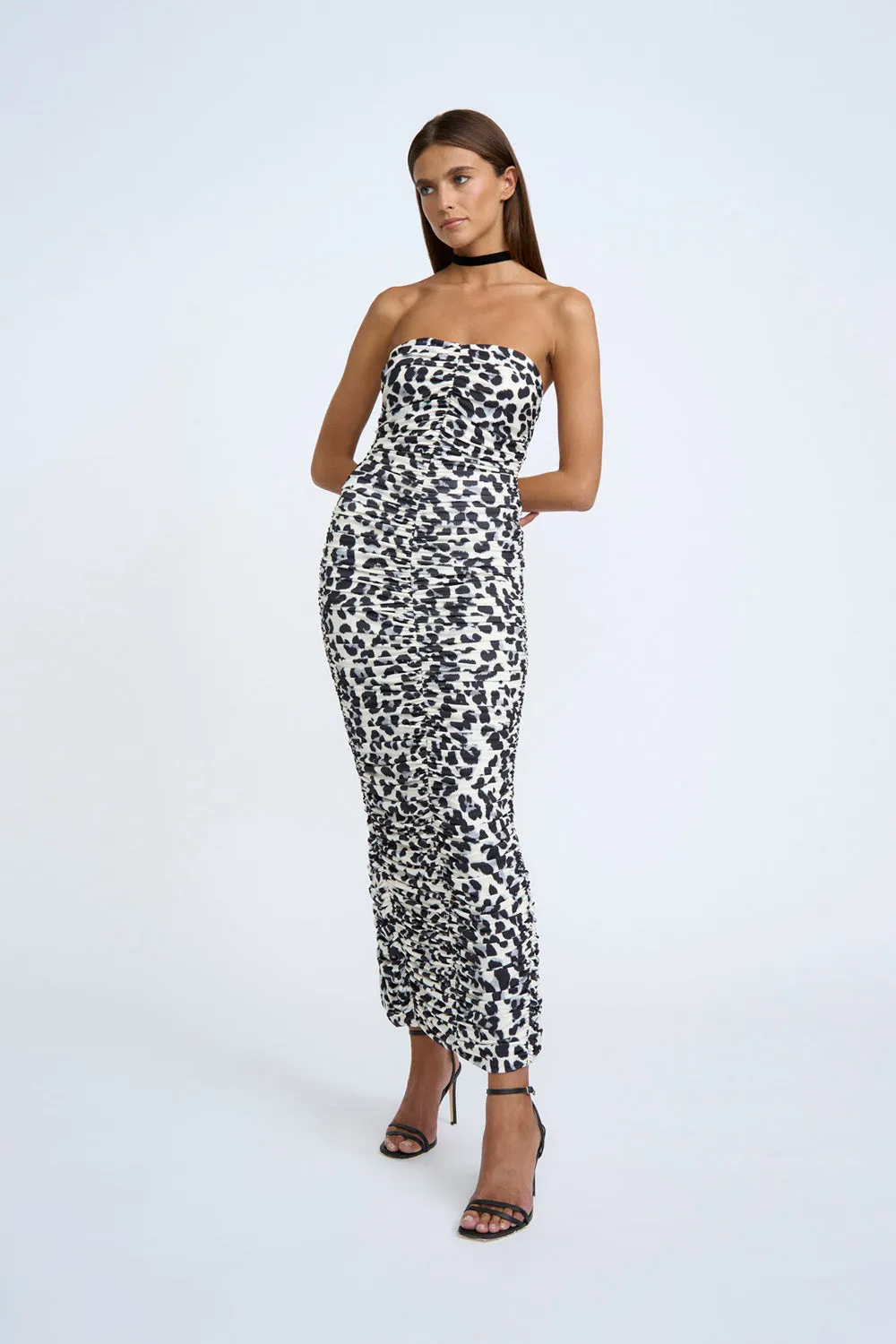 Leopard Gather Strapless Midi Dress | Final Sale - Leopard