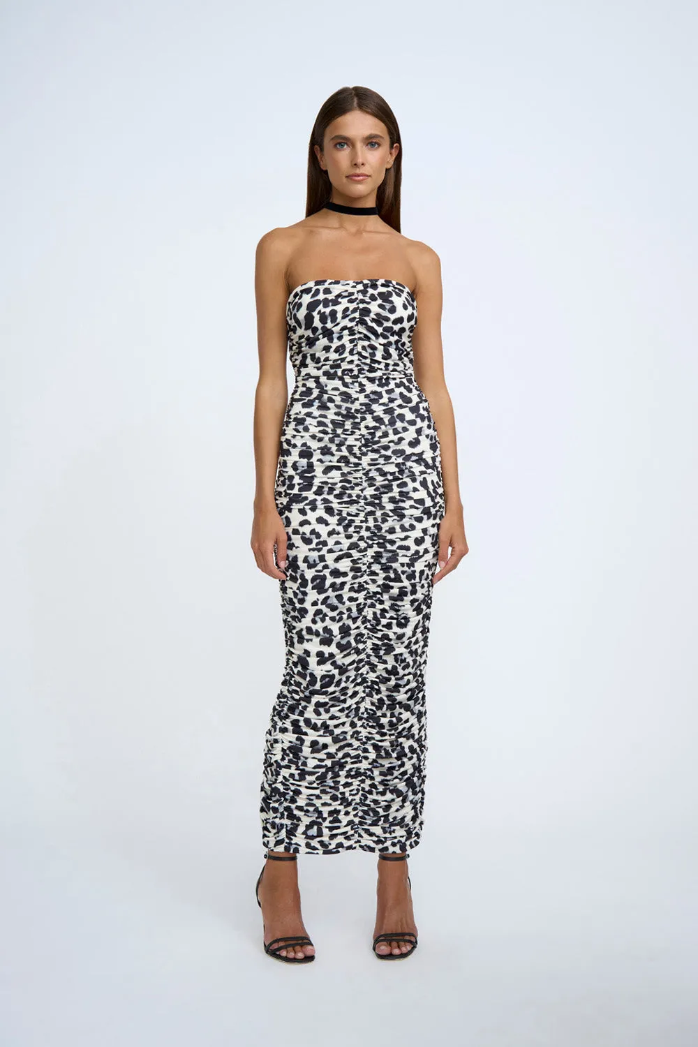 Leopard Gather Strapless Midi Dress | Final Sale - Leopard