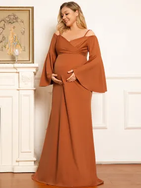 Long Ruffles Sleeves Fishtail Wholesale Maternity Dresses