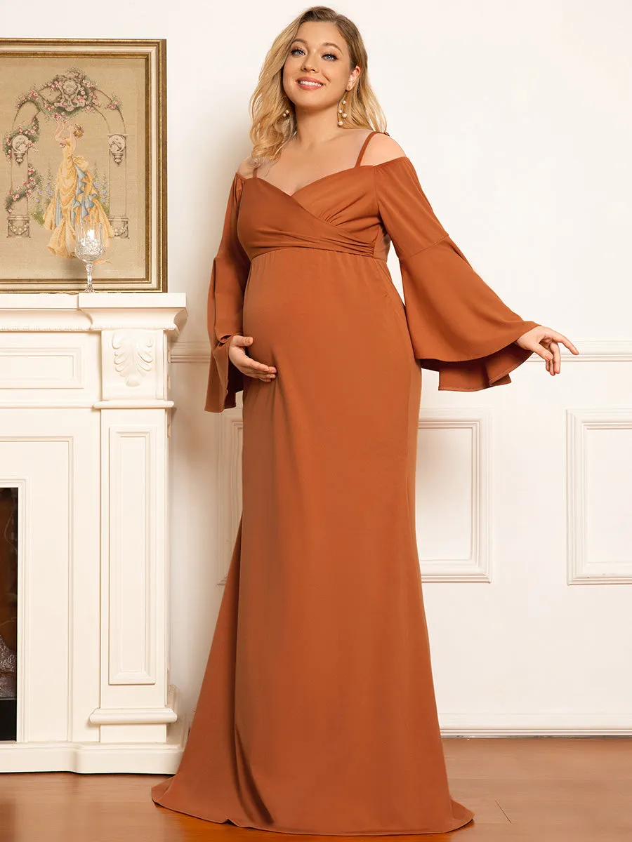 Long Ruffles Sleeves Fishtail Wholesale Maternity Dresses