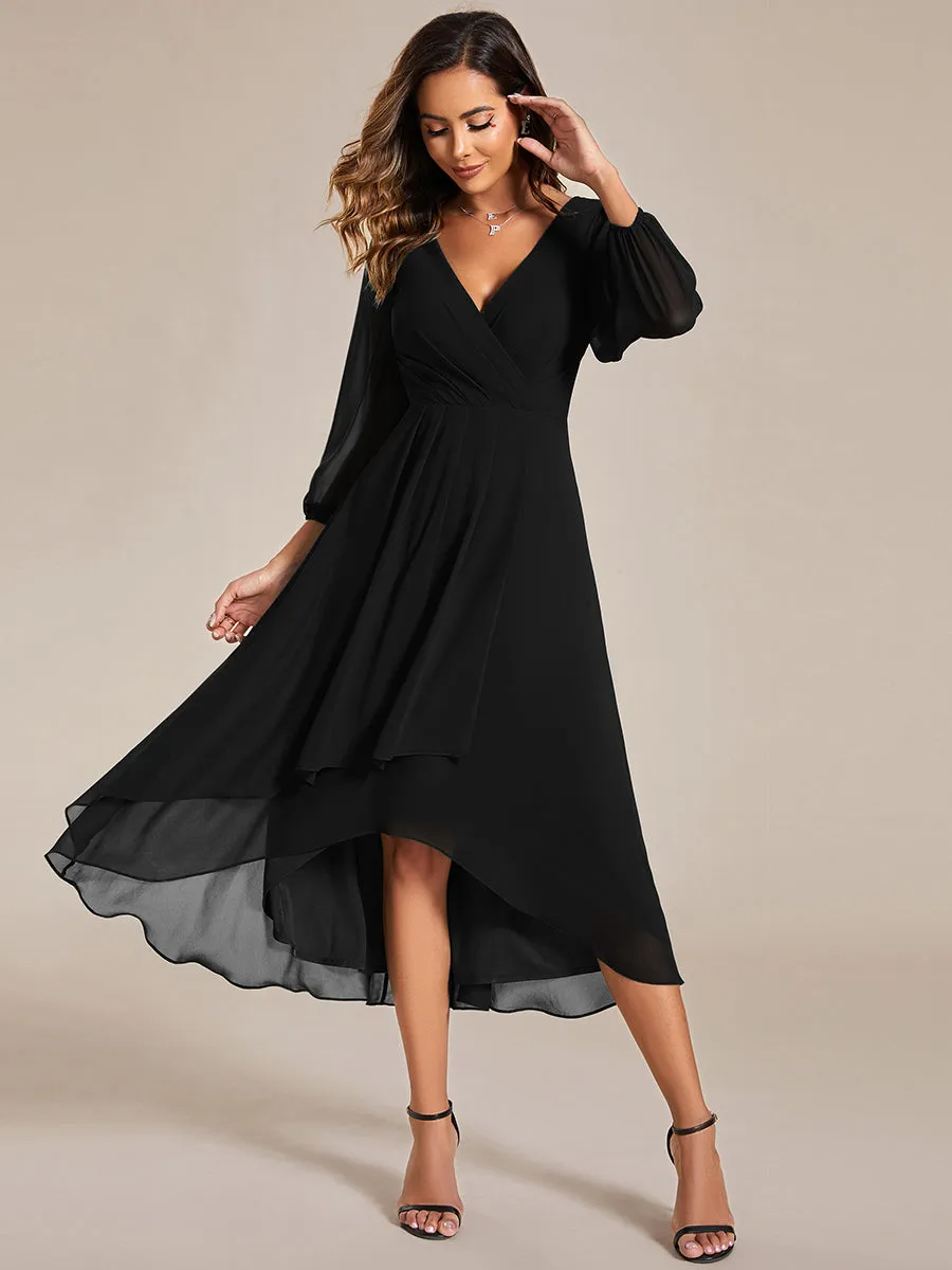 Long Sleeves Pleated Ruffles Chiffon Wholesale Wedding Guest Dresses