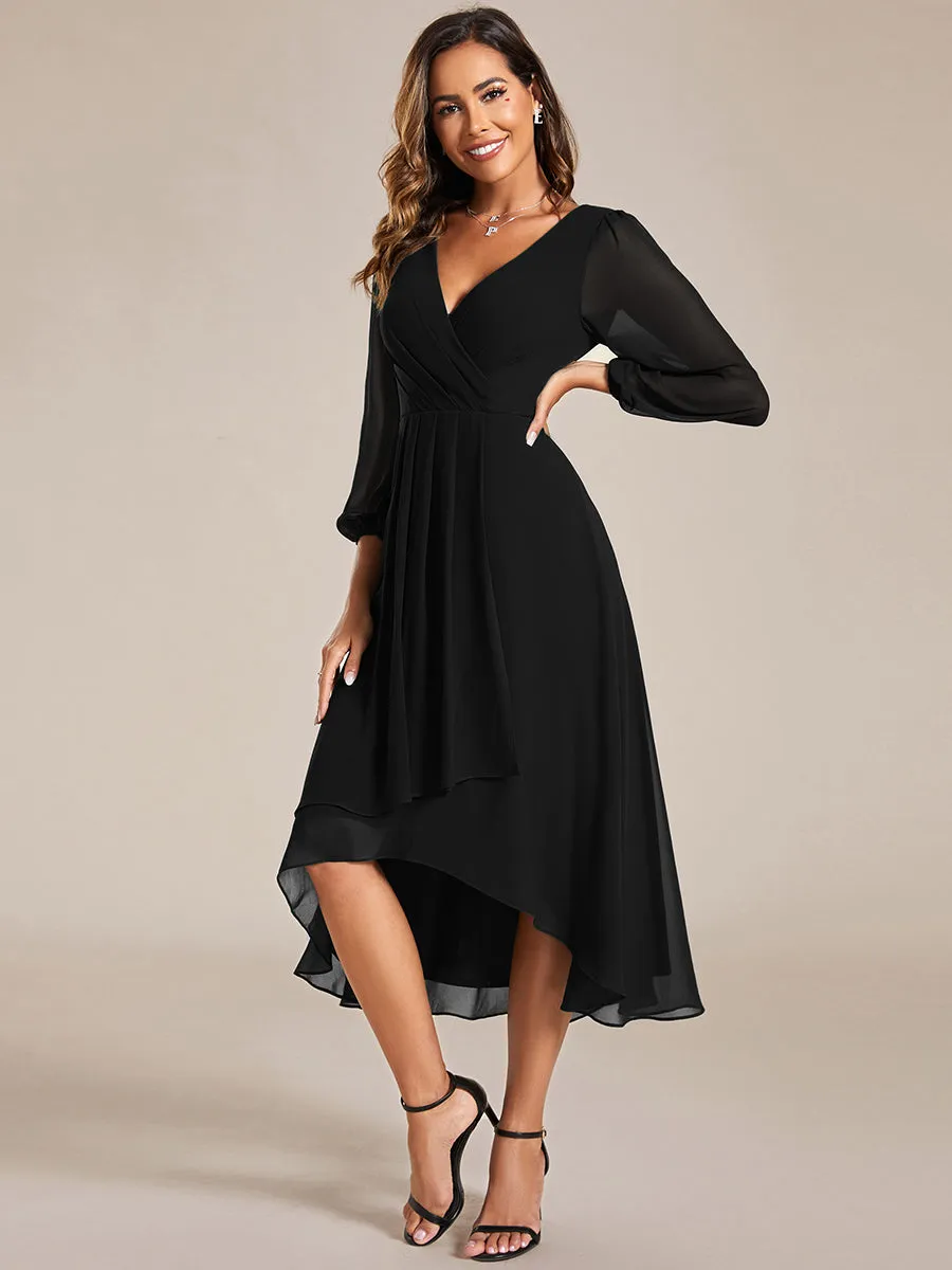 Long Sleeves Pleated Ruffles Chiffon Wholesale Wedding Guest Dresses