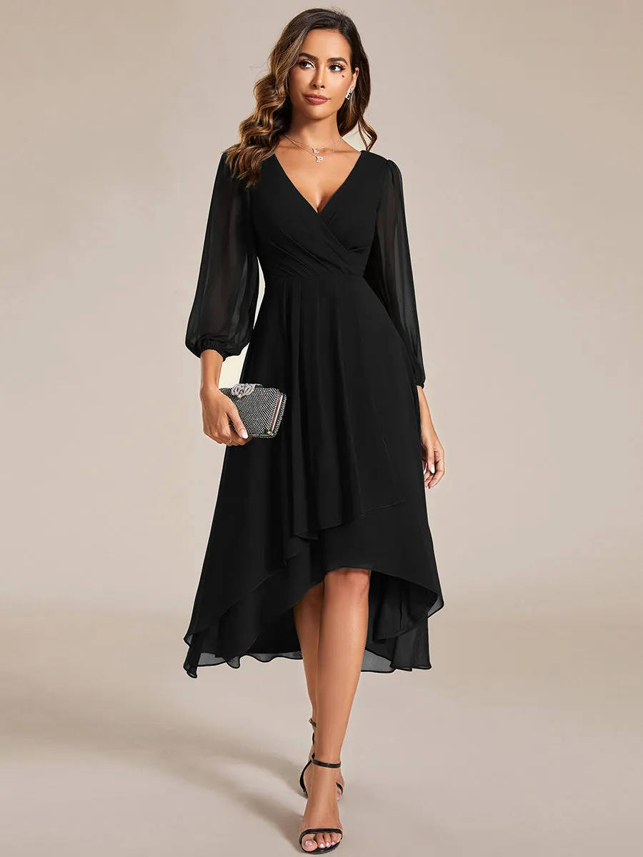 Long Sleeves Pleated Ruffles Chiffon Wholesale Wedding Guest Dresses