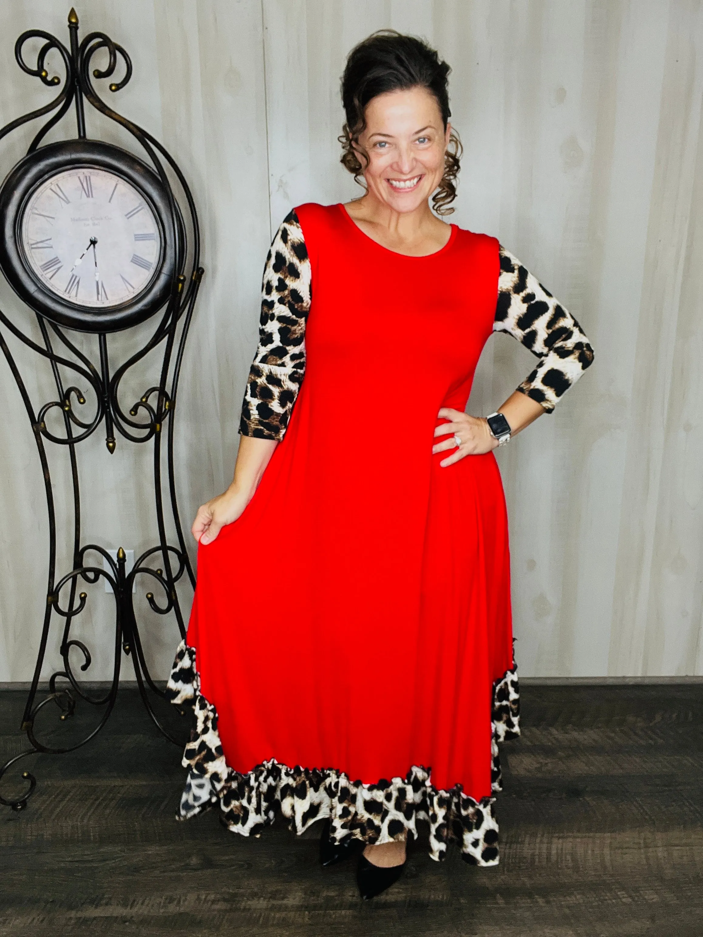 Michella Red & Leopard Print Dress*