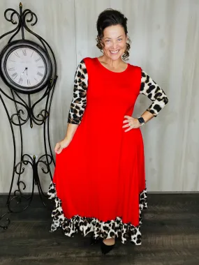 Michella Red & Leopard Print Dress*