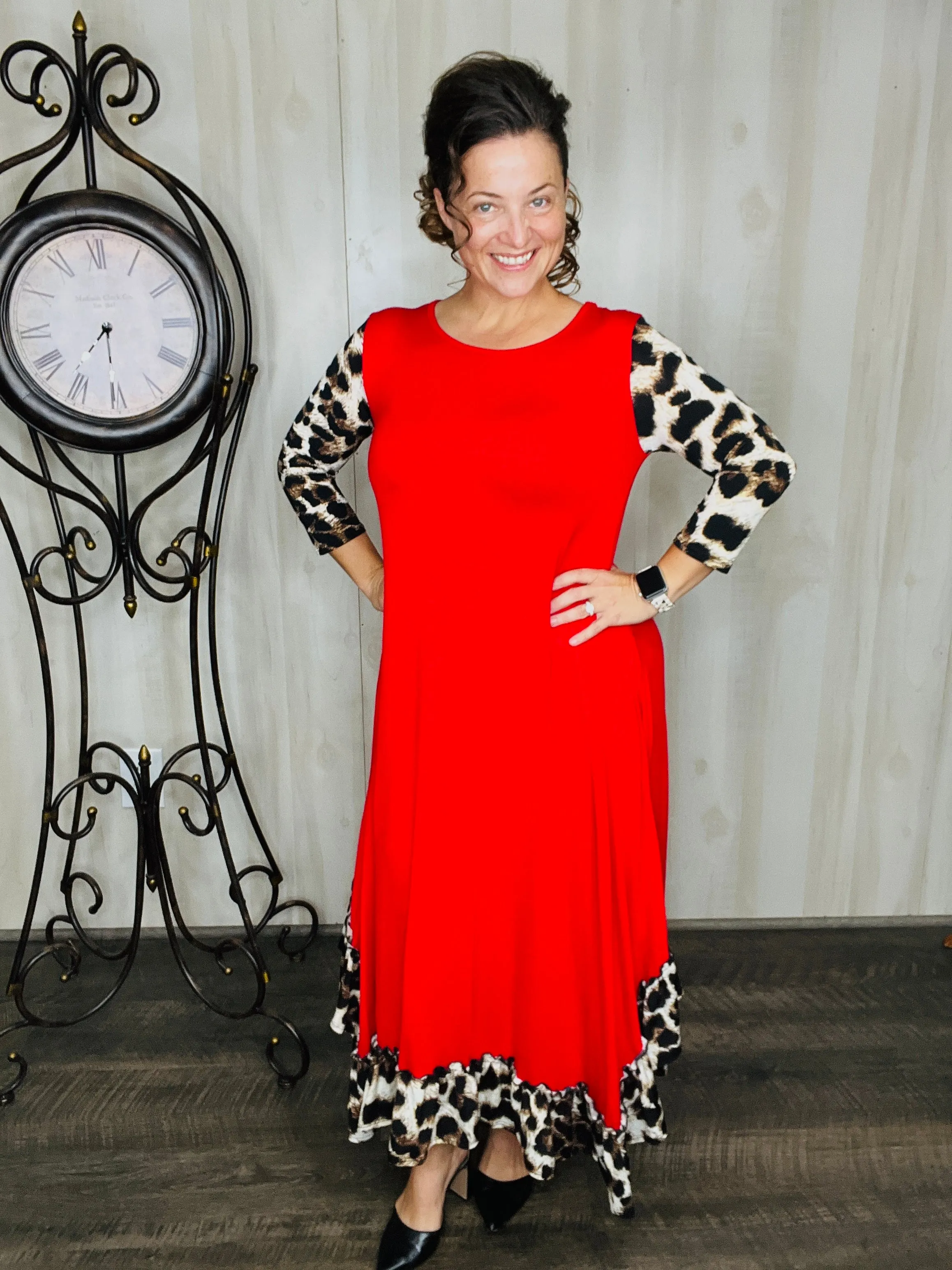 Michella Red & Leopard Print Dress*