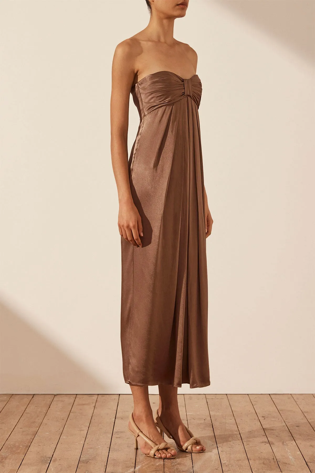 MILO STRAPLESS KNOT MIDI DRESS - CACAO