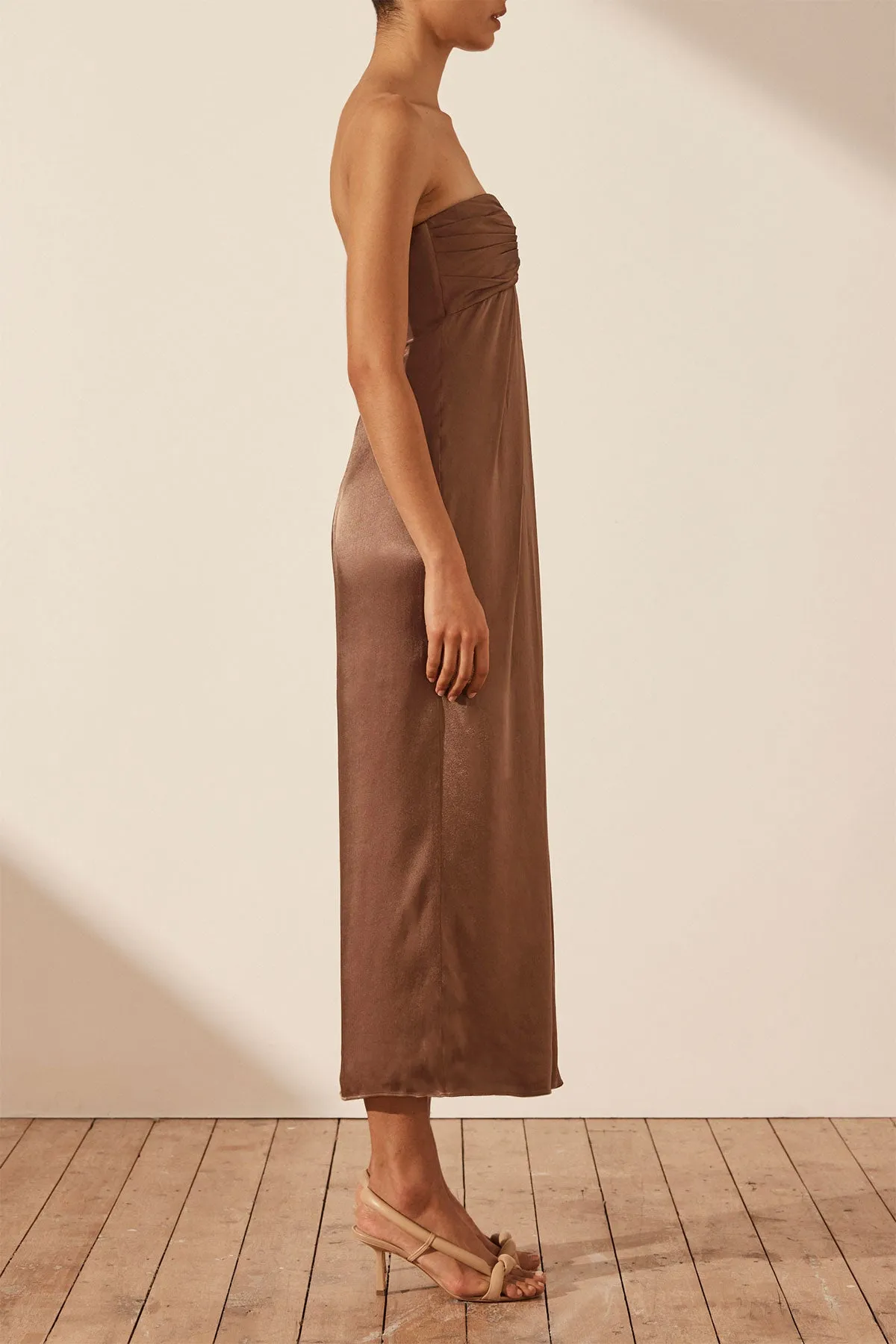 MILO STRAPLESS KNOT MIDI DRESS - CACAO