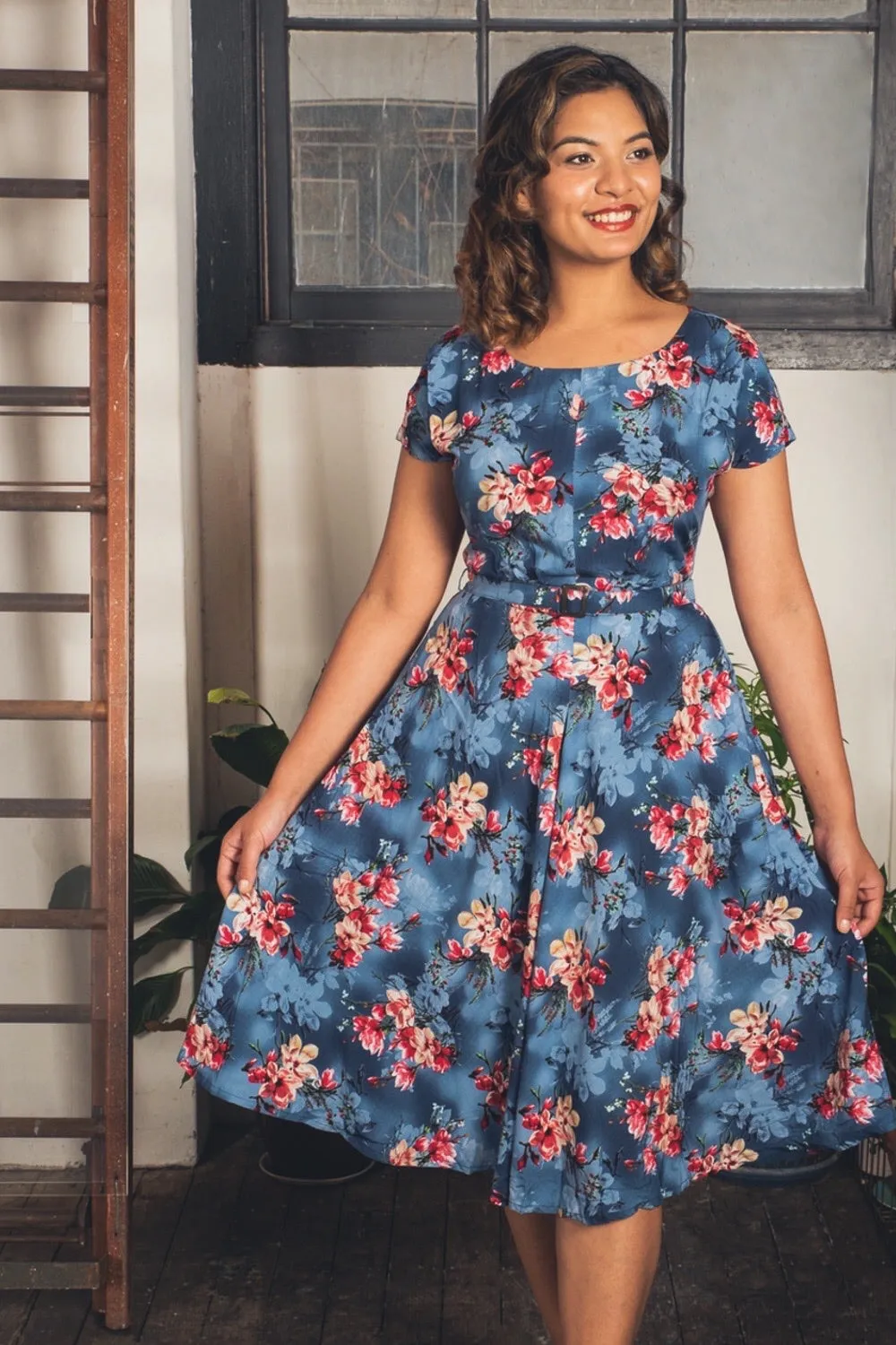 Myrtle Red & Cobalt Frangipani Dress