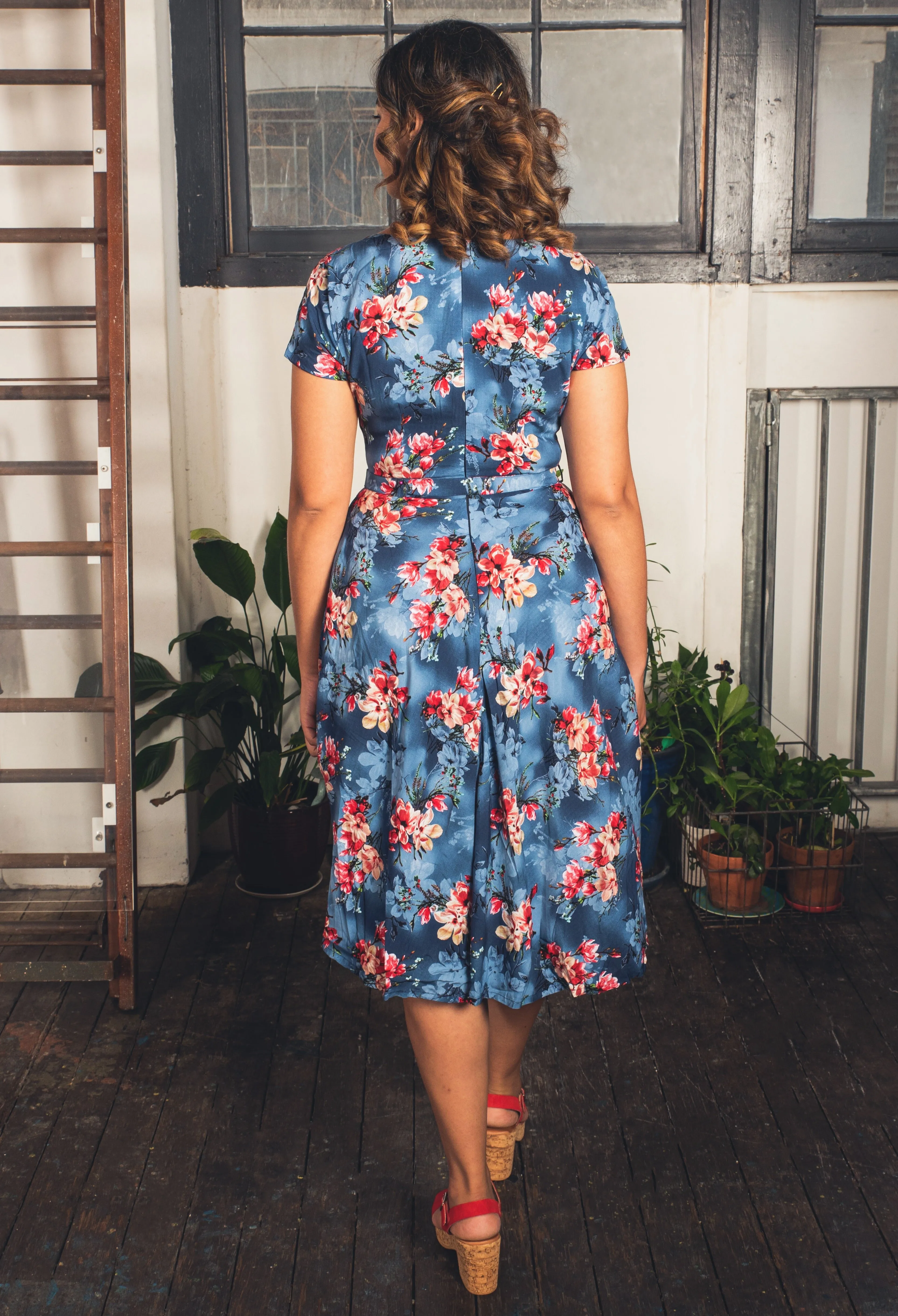 Myrtle Red & Cobalt Frangipani Dress