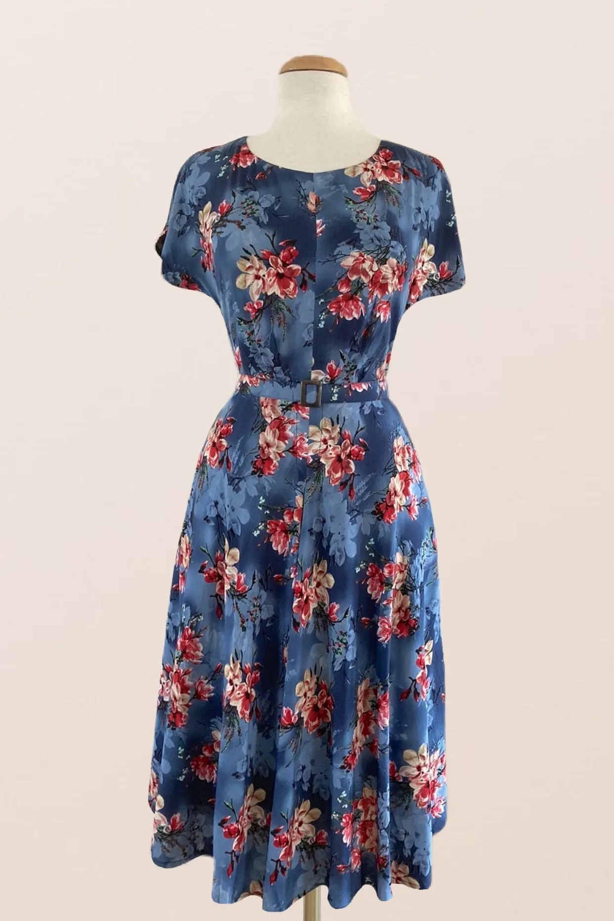 Myrtle Red & Cobalt Frangipani Dress